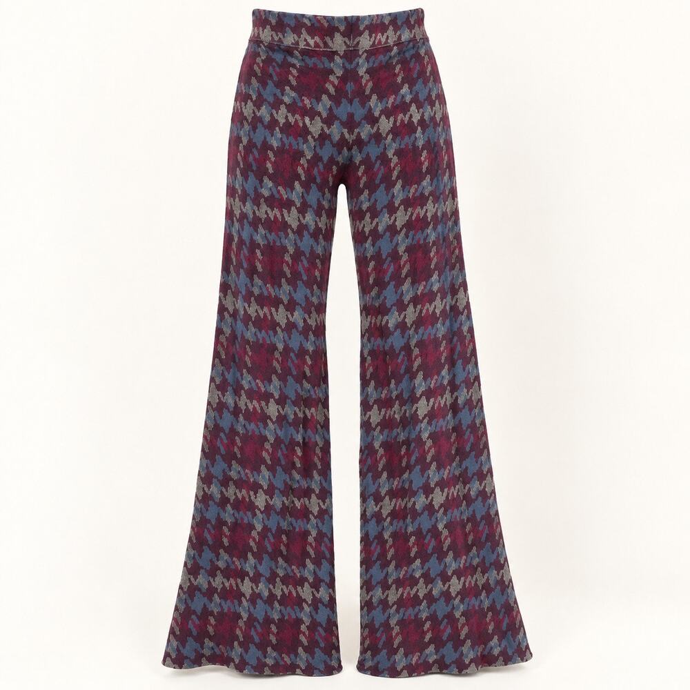 Natural Life Boho Flare Pants Womens M Burgundy Blue Geometric Print
